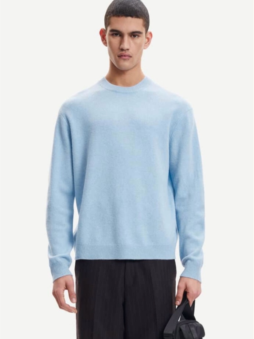 Samsøe Samsøe Viktor Crew Neck Sweater Men’s M 100% Wool Chambray Blue